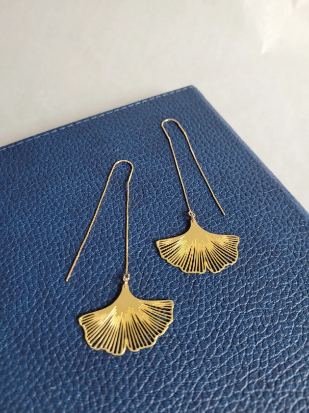 Ginkgo Leaf Earrings Gold Thread - Etsy