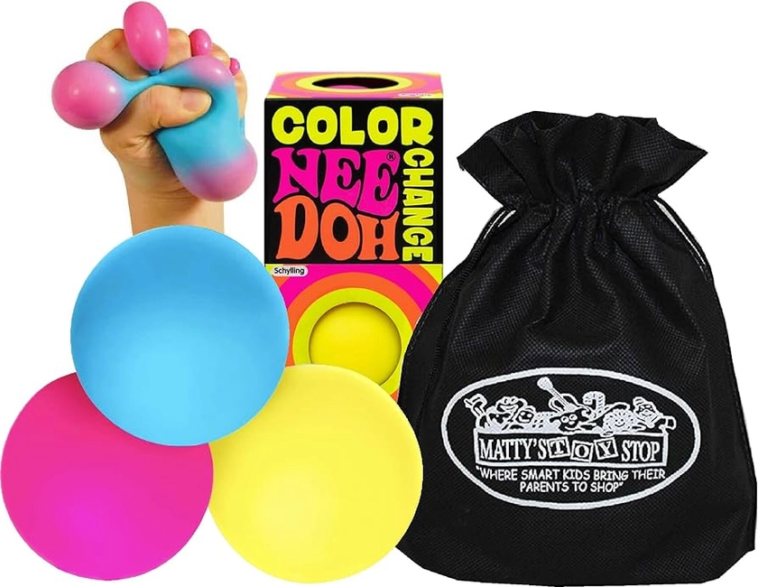 Amazon.com: Nee-Doh Schylling Color Change Groovy Glob! Squishy, Squeezy, Stretchy Stress Balls Blue/Pink, Pink/Purple and Yellow/Orange Complete Gift Set Bundle with Matty's Toy Stop Storage Bag - 3 Pack : Toys & Games