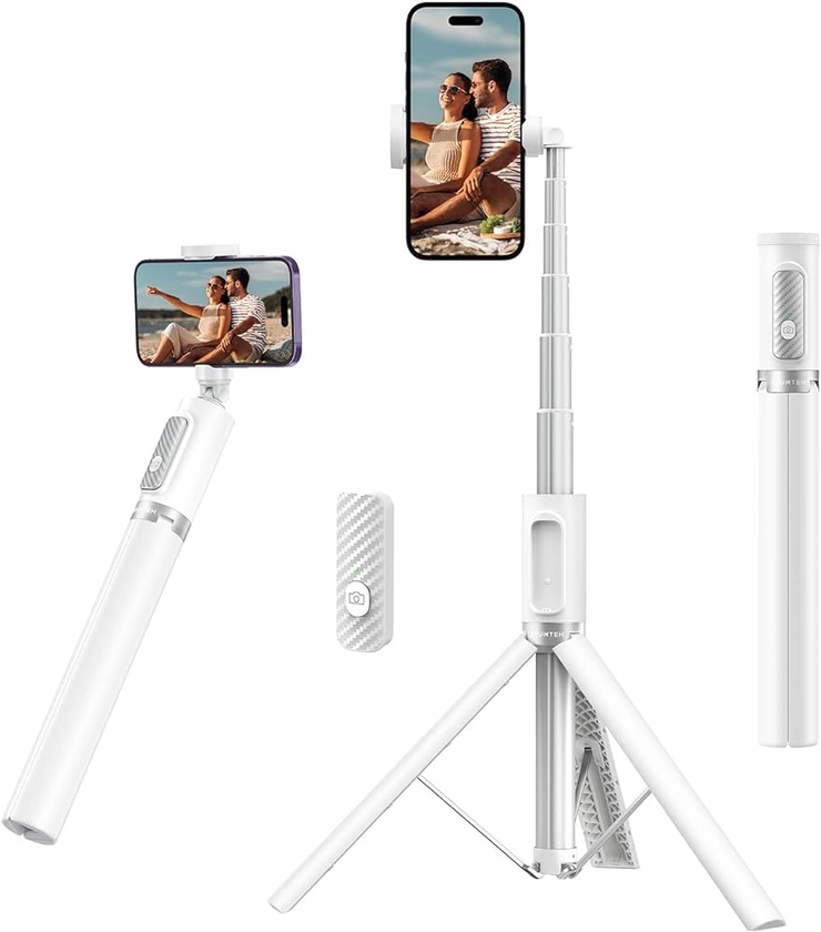 ATUMTEK 55" Selfie Stick Tripod, All-in-one Extendable Aluminum Phone Tripod with Rechargeable Bluetooth Remote for iPhone, Samsung, Google, LG, Sony and More, Fitting 4.7-7 inch Smartphones, White