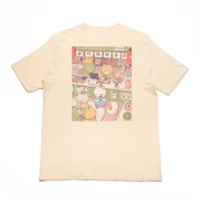 &quot;Boba cats&quot; Cut and Sew Wide-body Tee White/Beige
