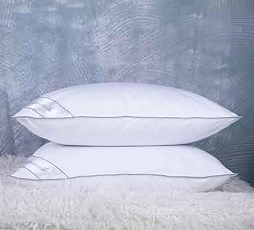 Set of 2 Goose Feather Down Cooling Pillow for Back, Stomach or Side Sleepers 2 Pack,100% Cotton Cover Standard Size(20X26IN) Gussted White