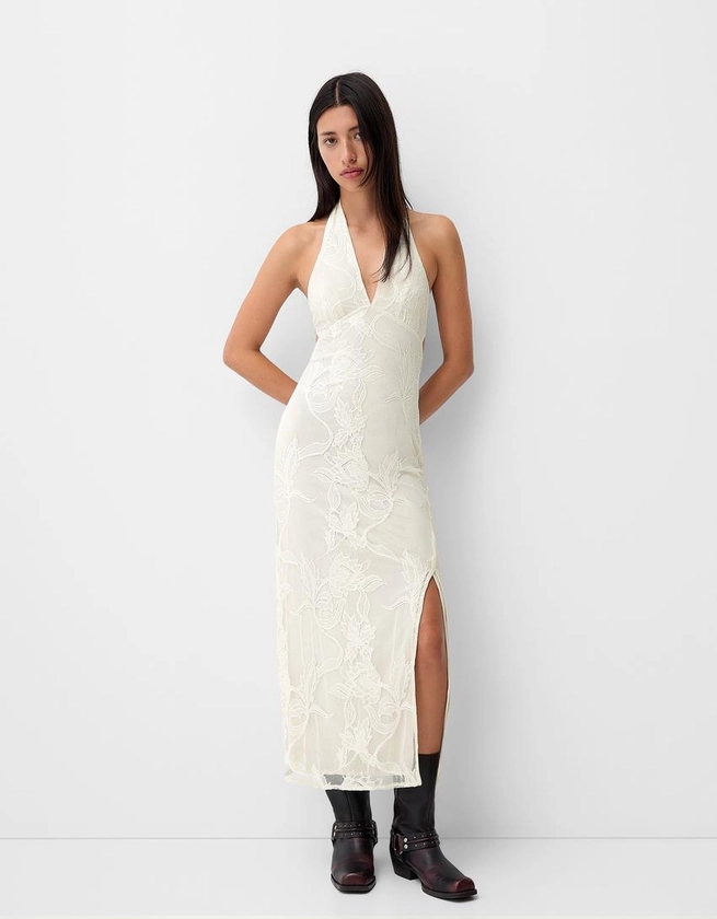 Robe midi jacquard encolure américaine - Femme