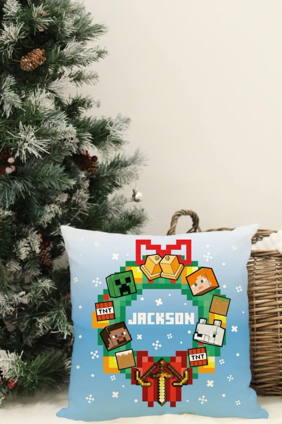 Buy Personalised Minecraft Christmas Reversible Cushion by Character World from the Next UK online shop