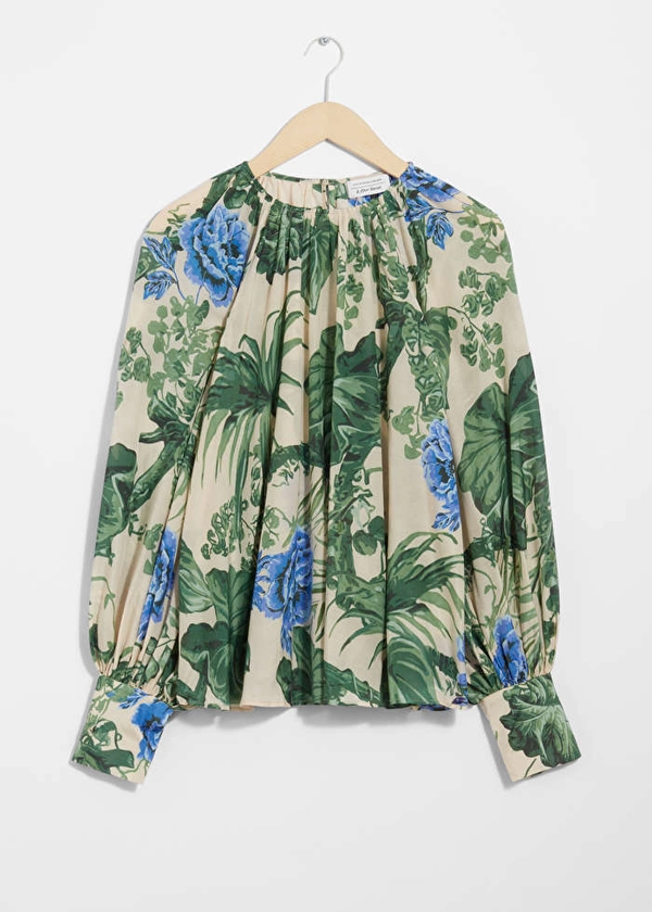 Voluminous-Sleeve Blouse - Green/Blue Florals - & Other Stories BE