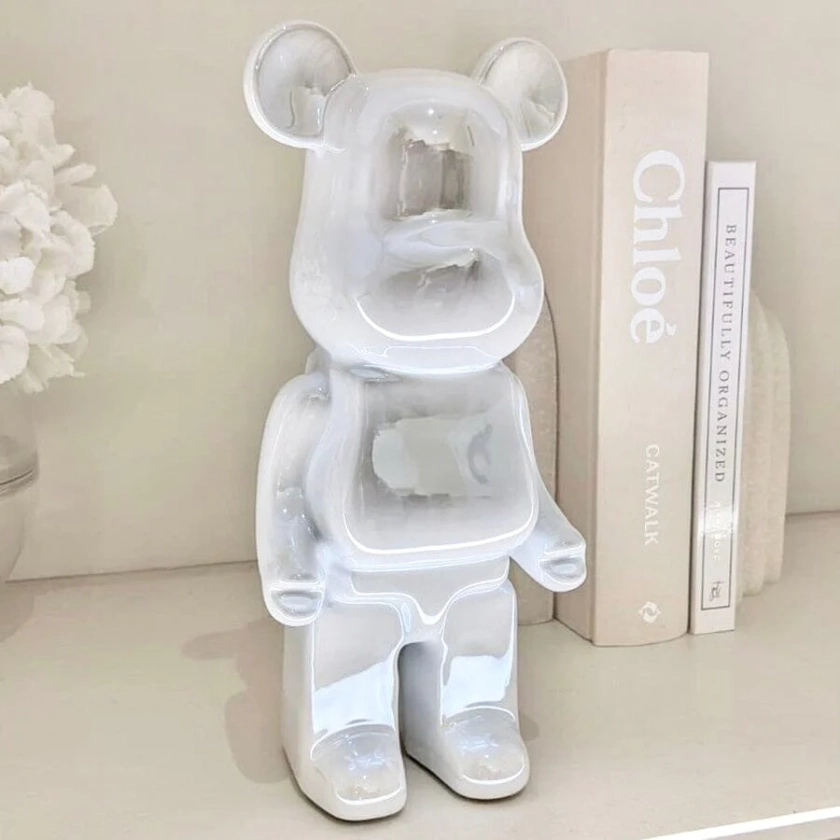 Cream Pearlescent Standing Bear Ornament