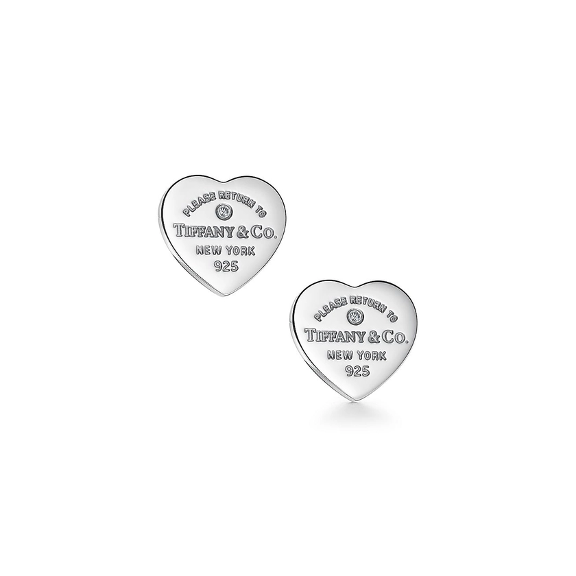 Return to Tiffany® Heart Tag Earrings in Sterling Silver with a Diamond, Mini | Tiffany & Co.