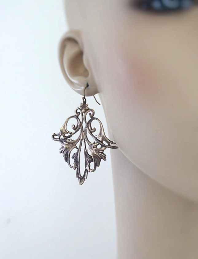 Vintage Jewelry - Vintage Earrings - Art Nouveau Drop Earrings - Brass Earrings - Statement Earrings - Chloe's Vintage Handmade Jewelry