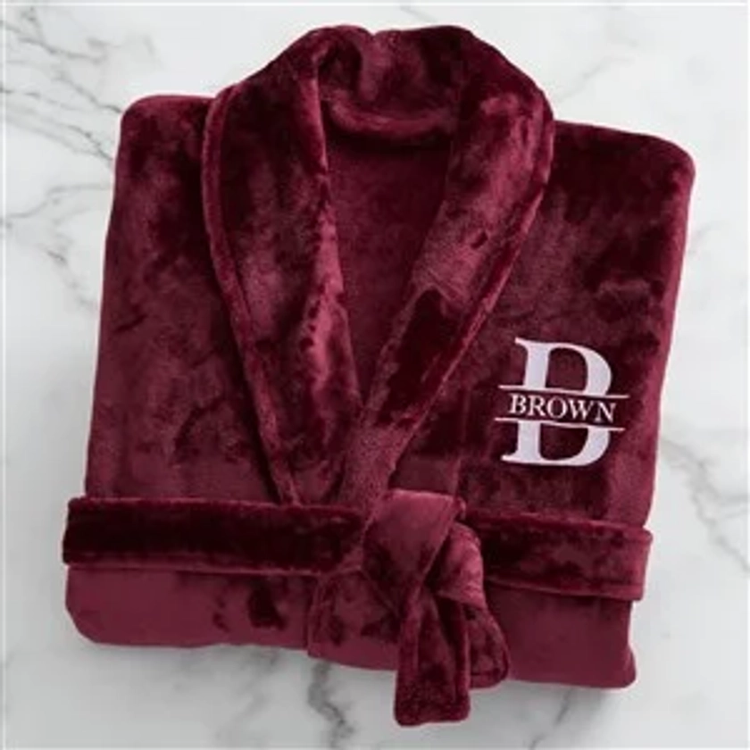 Lavish Last Name Embroidered Fleece Robe - Maroon