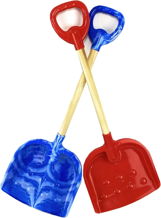 Matty's Toy Stop 28" Heavy Duty Wooden Snow Shovels with Plastic Scoop & Handle for Kids - 2 Pack (Red & Blue Swirl)