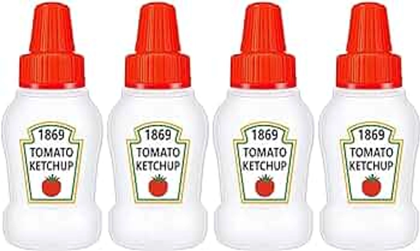 4 Pieces Mini Ketchup Bottle for Bento Box Accessories, 25ml Condiment Squeeze Bottles Empty Plastic Salad Dressing Container Tomato Ketchup Condiments Squirt Squeezable Jar for Sauces Syrup