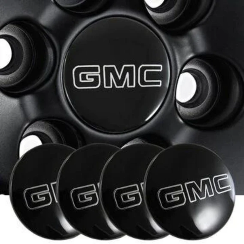Set of 4 gmc silver and black wheel rim center hub caps covers emblem 22837060 83mm 3.25" fits for sierra yukon denali