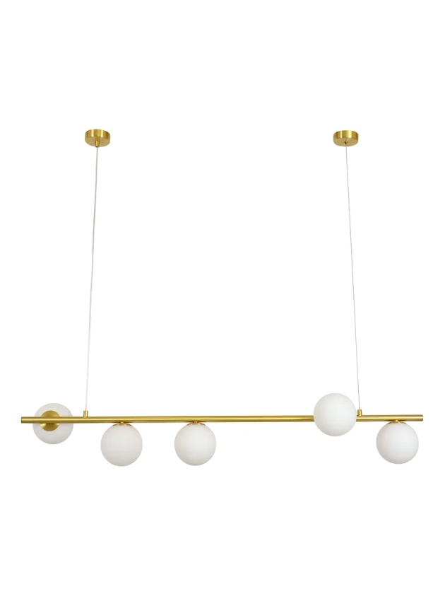 Helix 5 Light Pendant with Frosted Glass Shades in Brass | Beacon Lighting