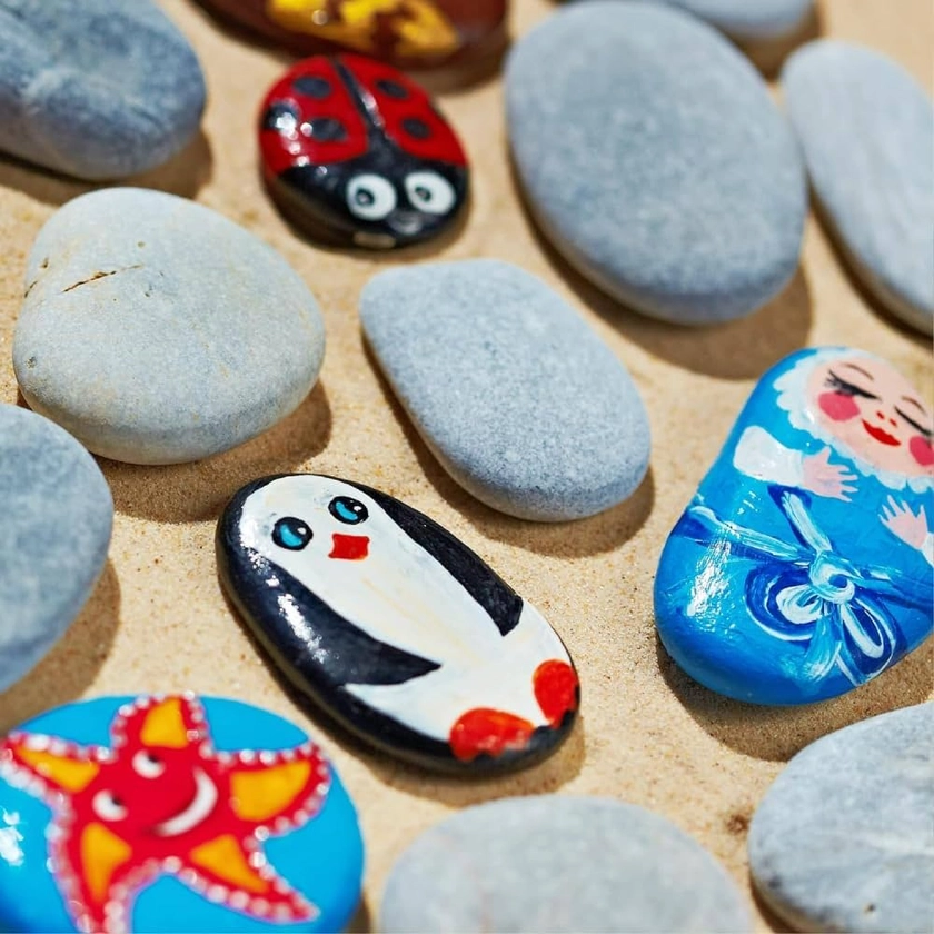 PGN 80 Large River Rocks for Painting - Stimulate Your Children’s Creativity with Our Painting Rocks for Kids - Flat and Smooth - Fun & Engaging Rock Painting with The Family - 2-4 Inches