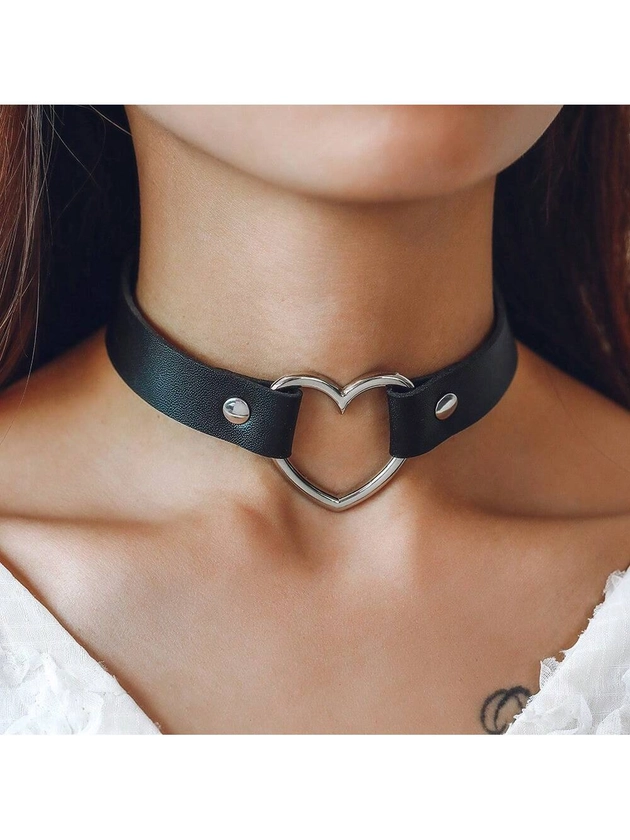 1pc Women's Pu Leather Choker Necklace With Lock Design, Can Be Worn As Bracelet
