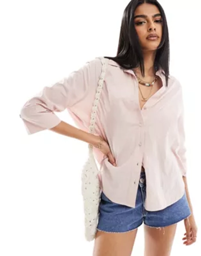 New Look - Chemise effet lin à manches longues - Rose | ASOS