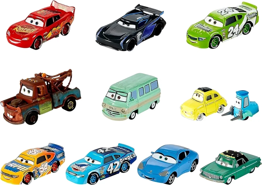 Mattel Disney and Pixar Cars Set of 10 Die-Cast Mini Racers Vehicles, Collectible Set of 1:55 Scale Toy Cars Inspired by Movies