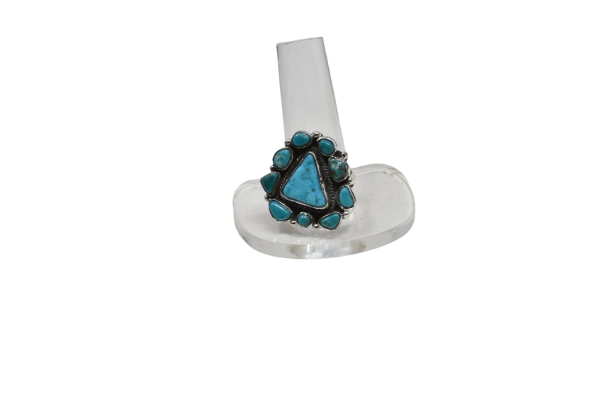 Turquoise Triangle Cluster Ring