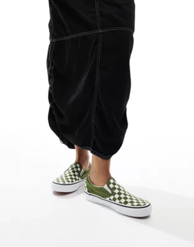 Vans classic slip on trainers in mid green and white checkerboard