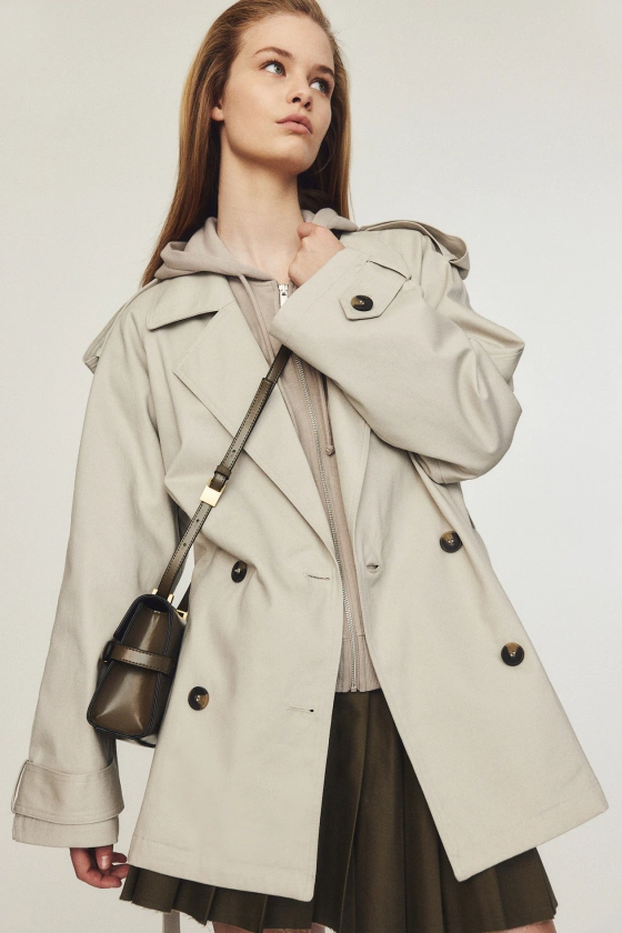 Short trench coat - Long sleeve - Short - Light greige - Ladies | H&M GB