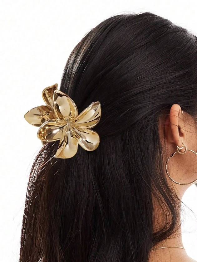 Gold/Silver Flower Shaped Hair Claw Clip, Hair Clip, Metallic Chic Hair Accessory For Updos,School Piranha De Flor