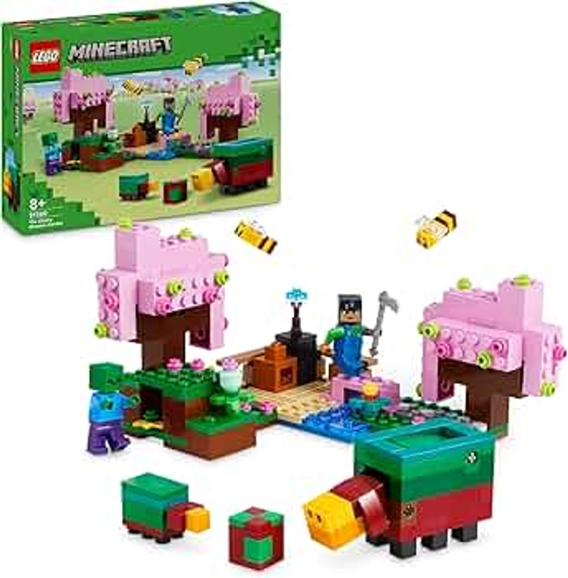 LEGO Minecraft Le Jardin des Cerisiers en Fleurs - Minifigurines des Personnages du Jeu Vidéo Sunny, Un Renifleur, Un Zombie et des Abeilles, Cadeau pour Gamers, Filles et Garçons dès 8 Ans 21260