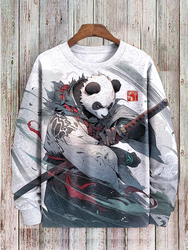 ⚡Clearance Sale⚡Men's Funny Panda Samurai Japanese Art Printed Sweatshirt