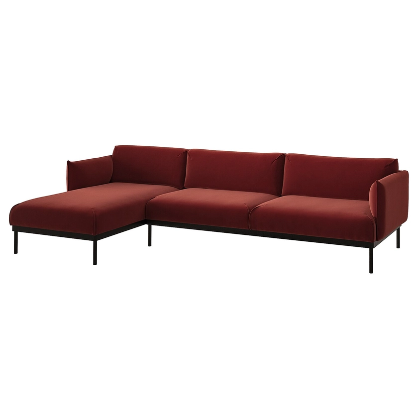 ÄPPLARYD 4-seat sofa with chaise longue, Djuparp red/brown - IKEA