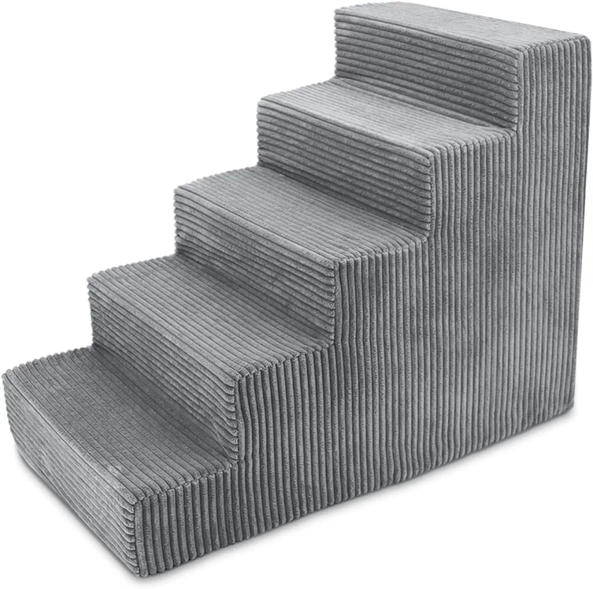 Best Pet Supplies Portable Dog Foam Stairs/Steps for Couch Sofa and High Bed Non-Slip Bottom Paw Safe No Assembly - Gray, 5-Step (H: 22.5")