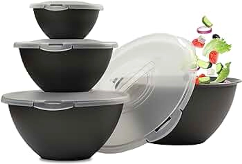 Hausfelder ensemble de saladiers avec couvercles 0,7-6l, set de saladier plastique noir, 4 grand bols sans bpa