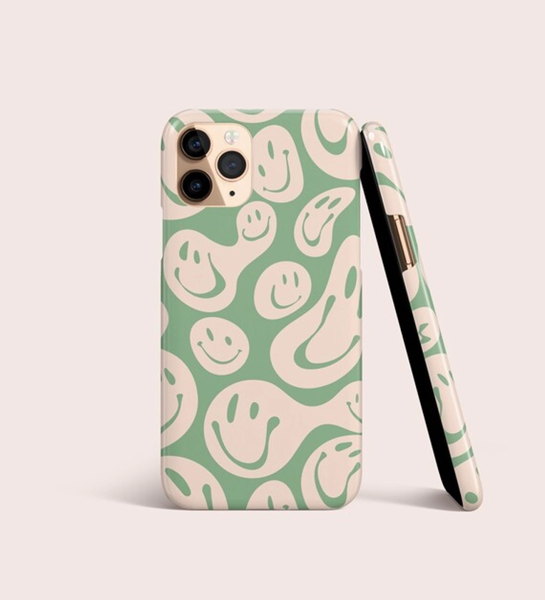 Sage Green Smiley Face Retro Psychedelic Phone Case,iPhone 13 Pro Max,12 11 X 8 7 6 Samsung S22 S21 S10 S20 S7 S8 S9 Plus Note Google Pixel