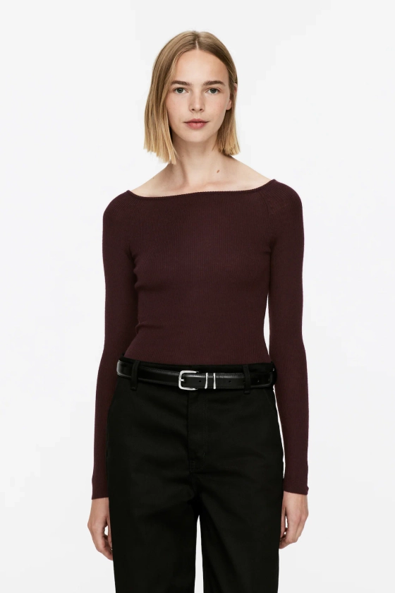 Off-shoulder top van een wolmix - Donkerrood - DAMES | H&M NL