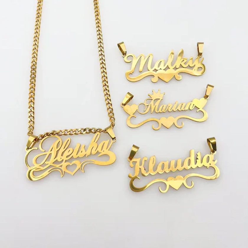 14K Gold Filled Name Name Necklace, Custom Name Necklace, Cuban Name Necklace, Nameplate Necklace, Personalized Necklace Women