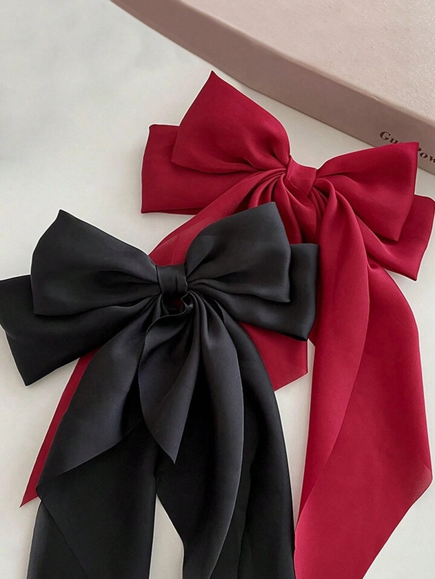 2 peças de prendedores de cabelo femininos de fita de seda preta/vermelha em forma de laço grande e estiloso, adequado para uso diário, acessórios de cabelo retrô e bonitos