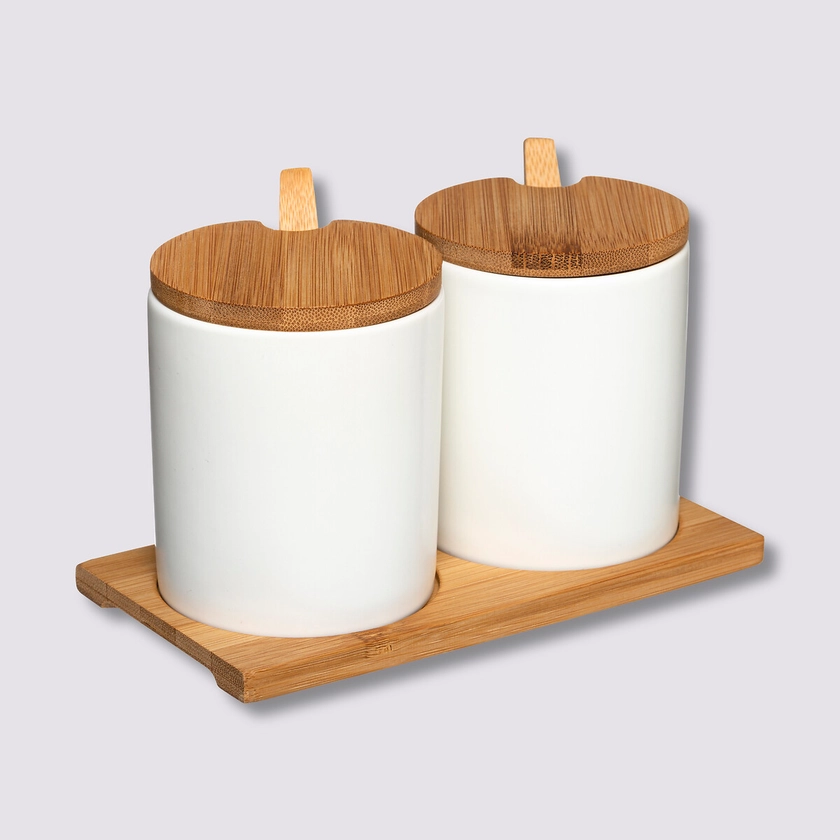 2 bocaux céramique couvercle bambou, Blanc - Seramik | 5five