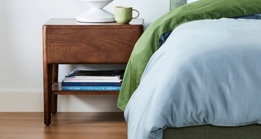 (Walnut Color) Capsule Bedside Table | Phone Cable Management | Ecosa® Eco Sleep Australia