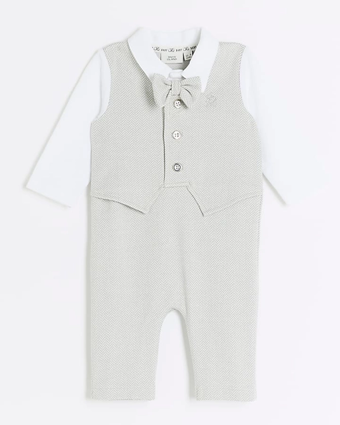 Baby boys grey herringbone suit all in one | River Island