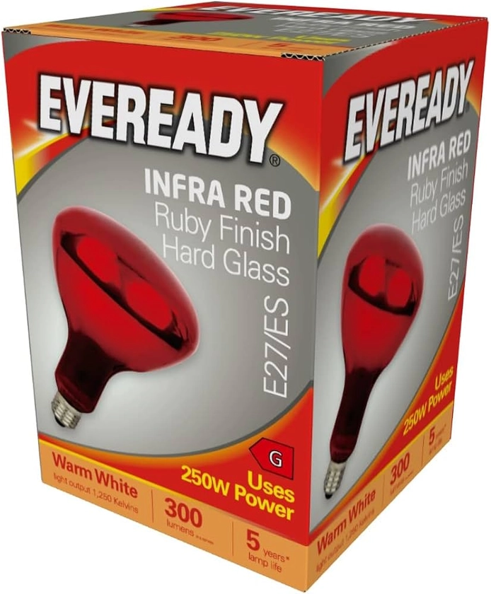 Eveready 250 Watt Finish Hard Glass Edison Screw E27 Infra Heat Lamp Bulb, W, Ruby Red : Amazon.co.uk: Lighting