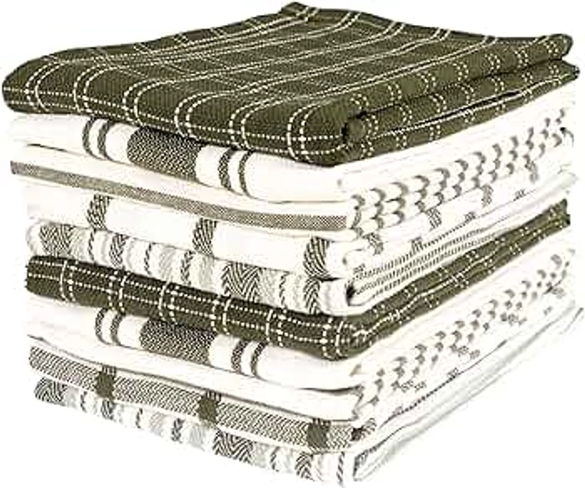 KAF Home Assorted Flat Kitchen Towels | Set of 10 Dish Towels, 100% Cotton - 18 x 28 inches | Ultra Absorbent Soft Kitchen Tea Towels | Perfect for Cooking, Cleaning, and Drying Hands (Olive)