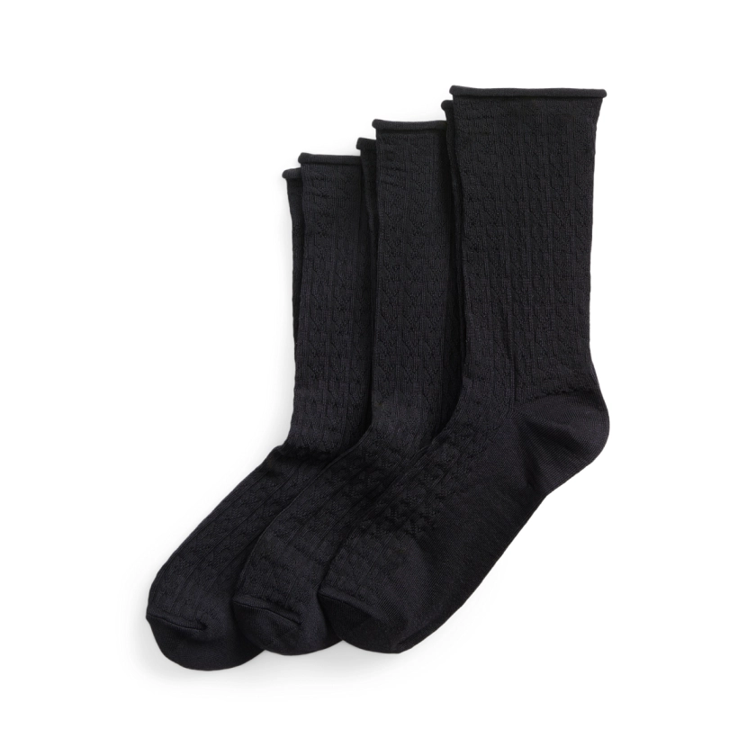 Cable-Knit Roll-Top Sock 3-Pack