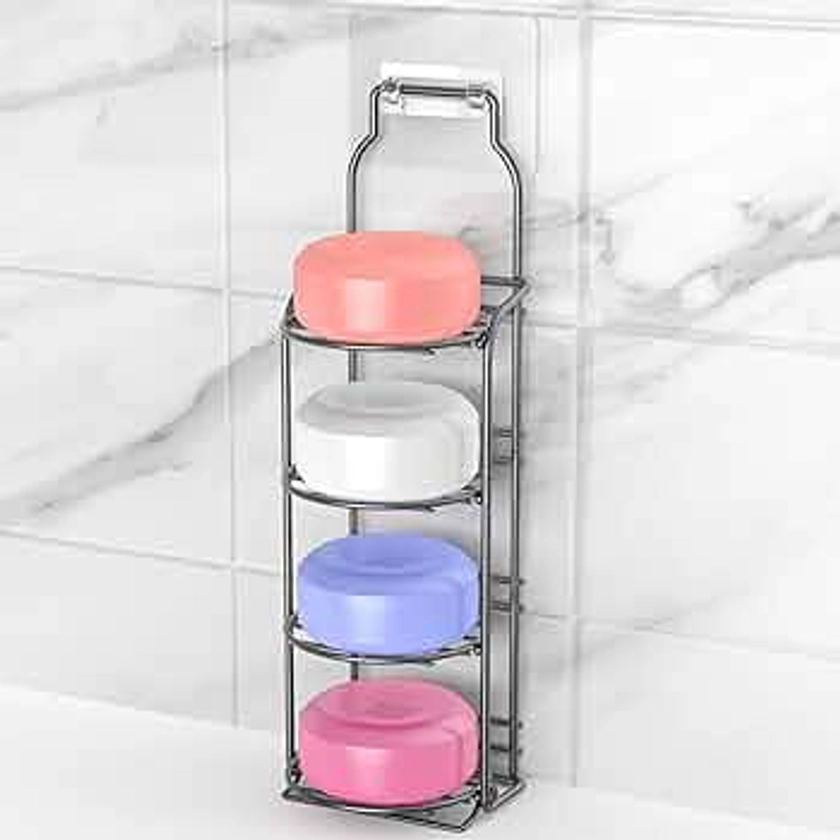 Shower Soap Shampoo Bar Holder, Self Adhesive&Freestanding Draining Soap Caddy for Bathroom Wall Accesories, Apartment Essentials Decor (Black, 4-Tier)