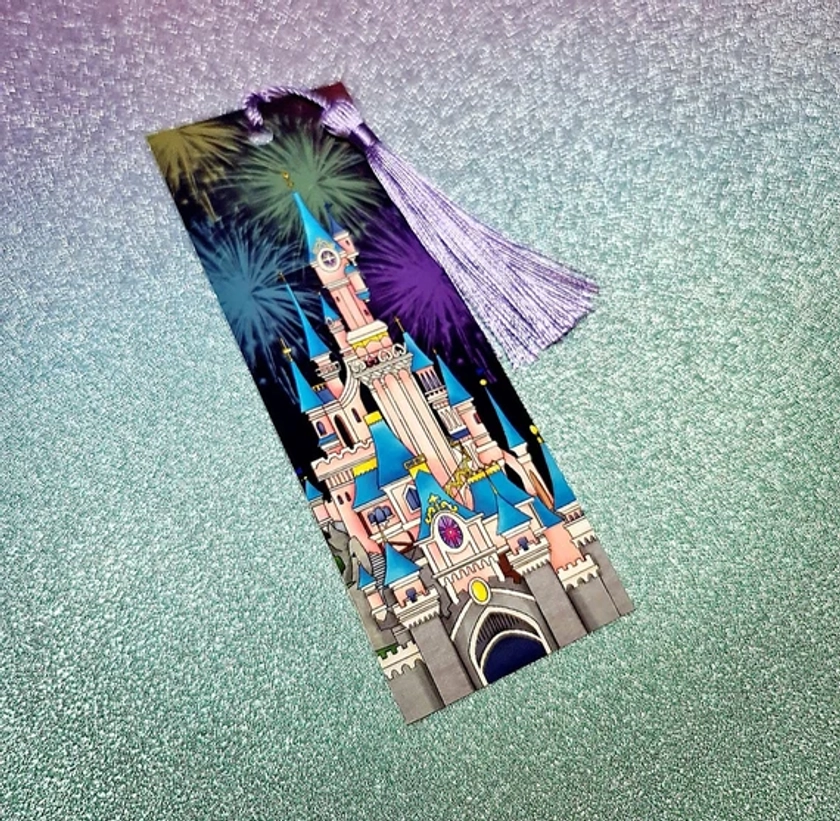 Princess Castle Bookmark, Paris, Sleeping Beauty, bookmark with tassel, double sided, magic kingdom, book lover gift, nostalgia, 90s