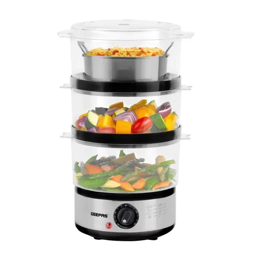 Slow Cookers & Rice Cookers | 3-Tier Food Steamer 7.2L Electric Vegetable Steamer Healthy Steam Multi-cooker | Geepas