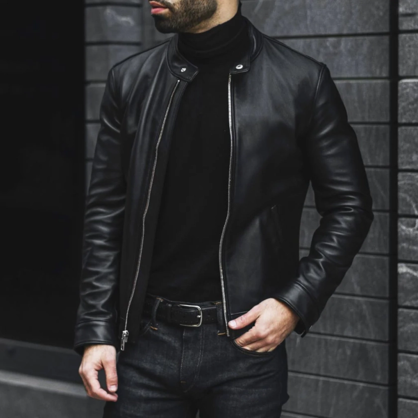 Men's Racer Jacket In Black Leather - Thursday Boot Company