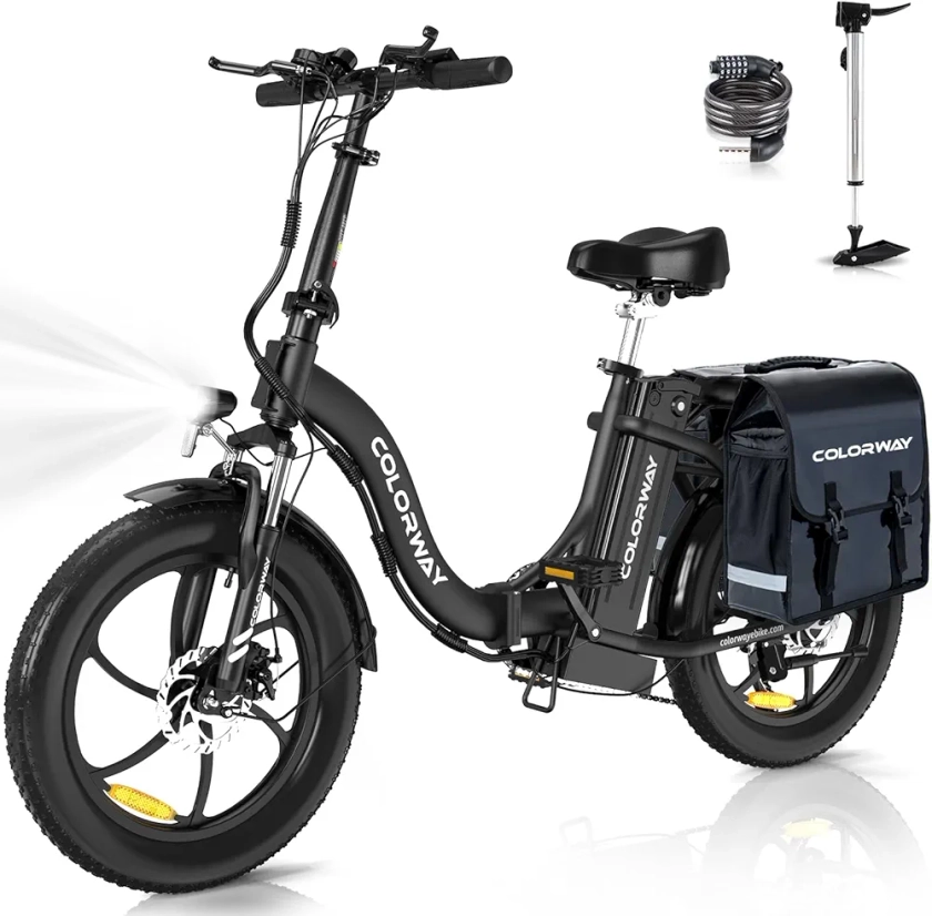 COLORWAY 20''*3.0'' Vélo électrique, EBike Pliant avec Batterie Amovible 36V 15Ah, 7 Vitesses, avec Moteur 250W, avec écran LCD, portée jusqu'à 45-100 KM,Fourche Avant amortissante, avec Sac de vélo. : Amazon.fr: Sports et Loisirs