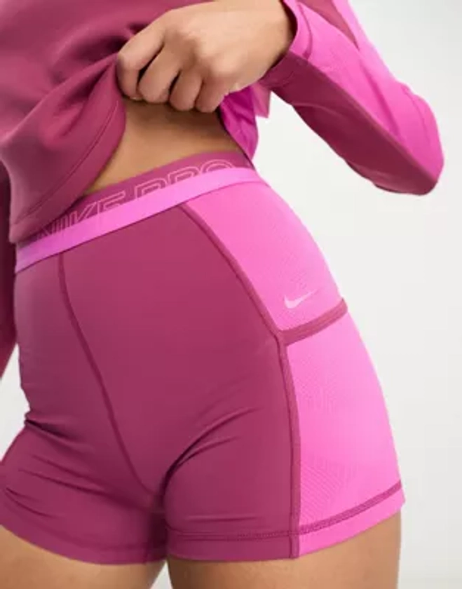 Nike Pro Femme Training dri fit half 3 inch booty shorts in purple | ASOS