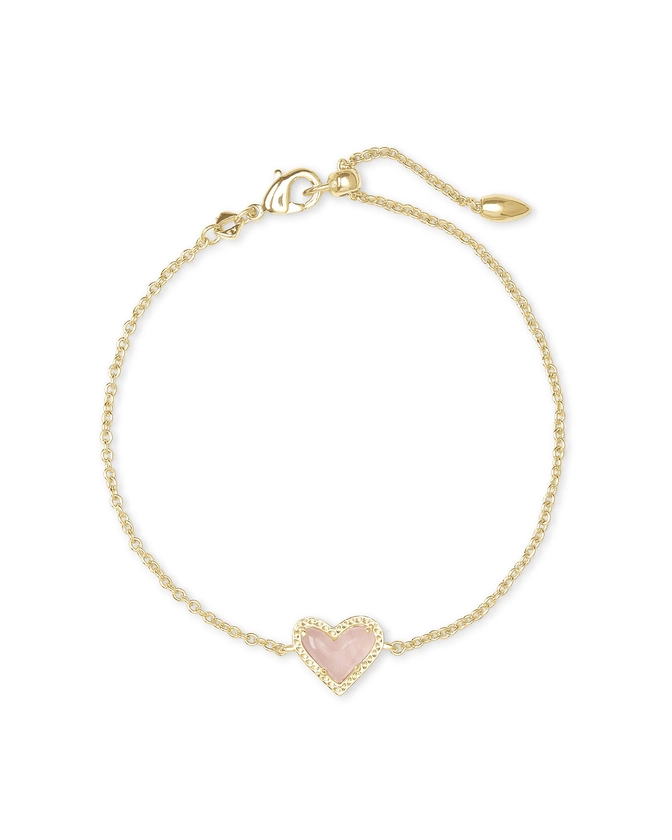 Ari Heart Gold Chain Bracelet in Rose Quartz | Kendra Scott
