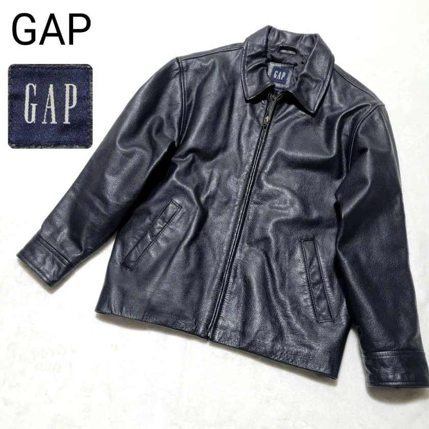 【Excellent Condition】OLD GAP Leather Jacket Cowhide Shrink Leather Large Size L Black on Mercari