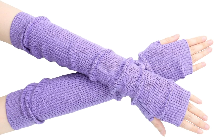 SEYUFN Winter Fingerless Long Gloves for Women Cashmere Blended Knitted Arm Warmers Super Soft Black Arm Sleeves (Lavender, 50cm/19.7in) at Amazon Women’s Clothing store