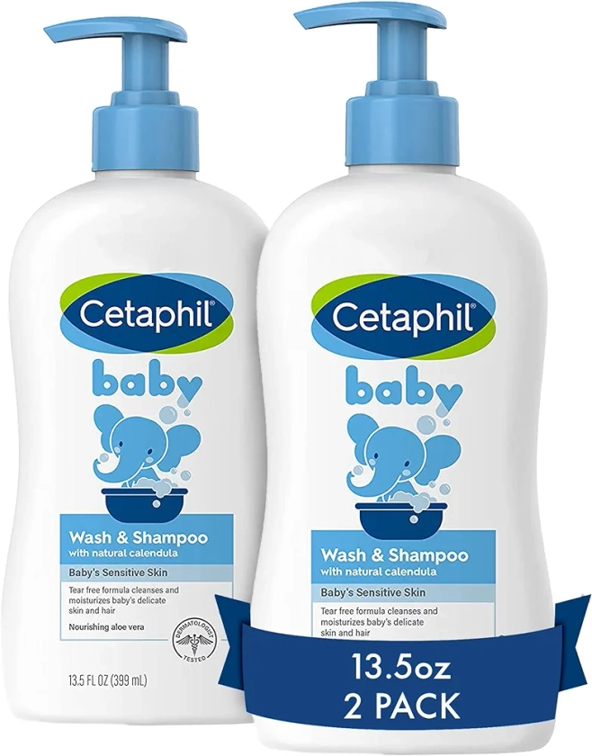 Cetaphil Baby Wash & Shampoo, 13.5oz Pack of 2, Hypoallergenic, Gentle Enough for Everyday Use, Soap Free
