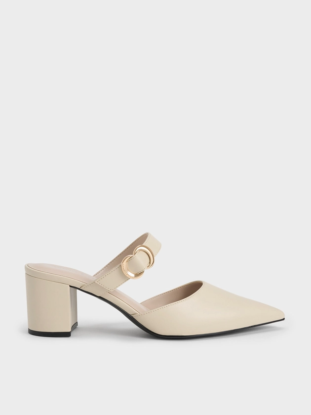 Chalk Metallic Accent Pointed-Toe Pumps | CHARLES & KEITH